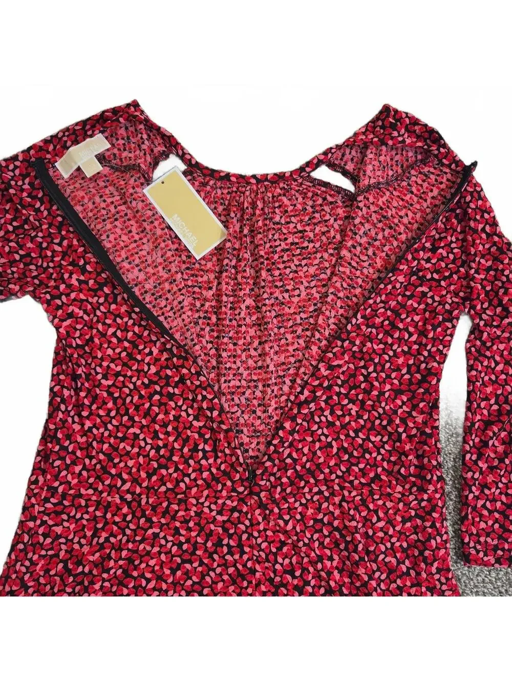 Michael Kors Black Multi Floral Long Sleeve Dress Size L